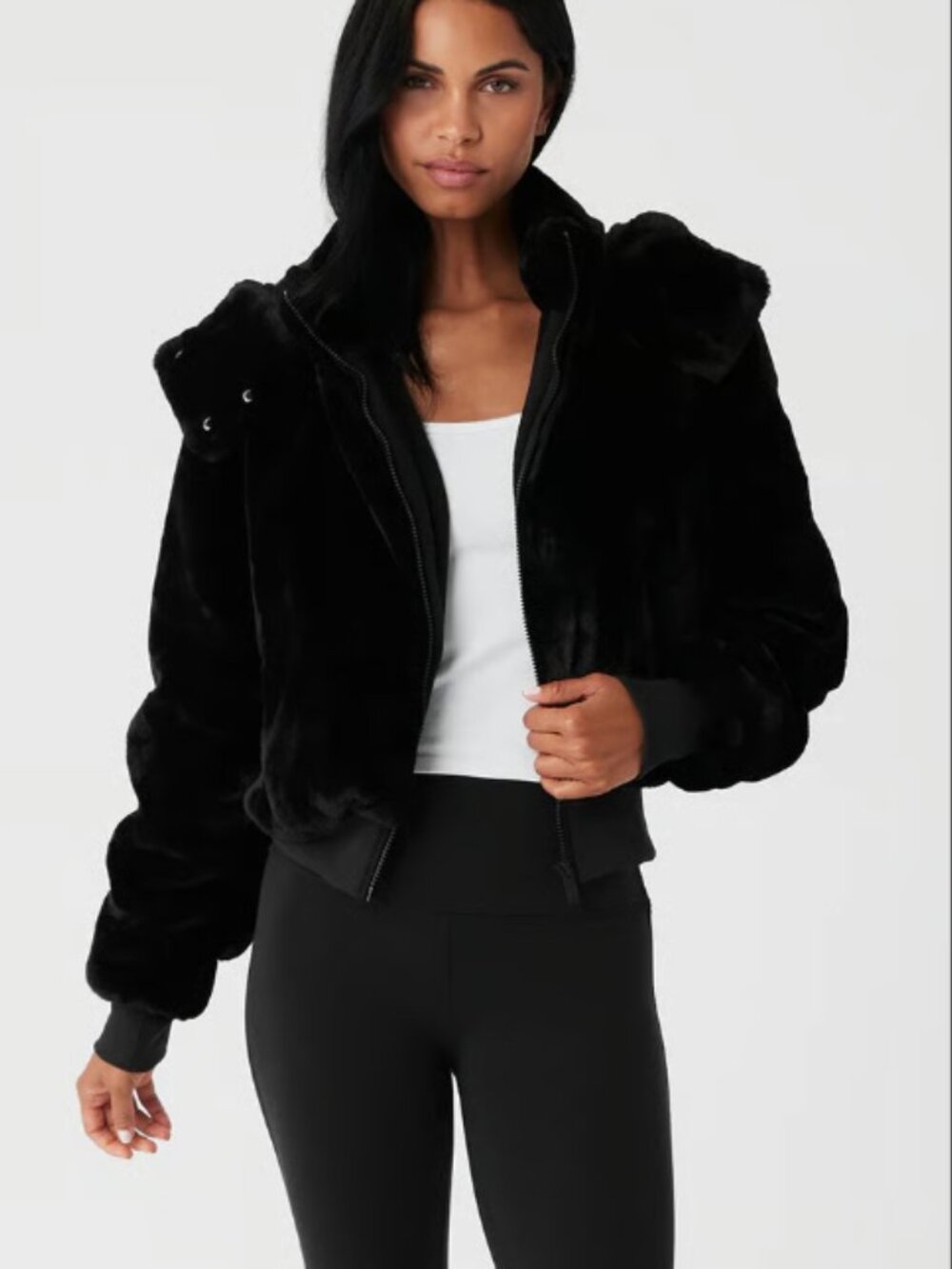 Alo Yoga Faux Fur Foxy Jacket Black Detachable Hood S NWT - Picture 3 of 14